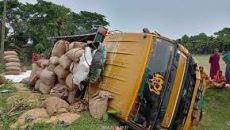 নিয়ন্ত্রণ হারিয়ে ধান বোঝাই ট্রাক খাদে, নিহত ২