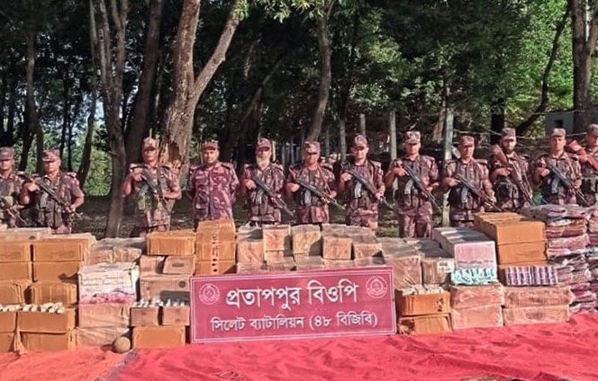 সিলেটে ৮ কোটি টাকা মূল্যের ভারতীয় চোরাই পণ্য জব্দ