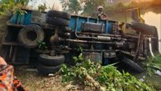 খড়বোঝাই ট্রাক নিয়ন্ত্রণ হারিয়ে খাদে, চালক-হেল্পার নিহত