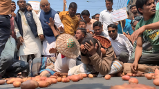 রাজশাহীতে সড়কে আলু ছিটিয়ে কৃষকদের বিক্ষোভ
