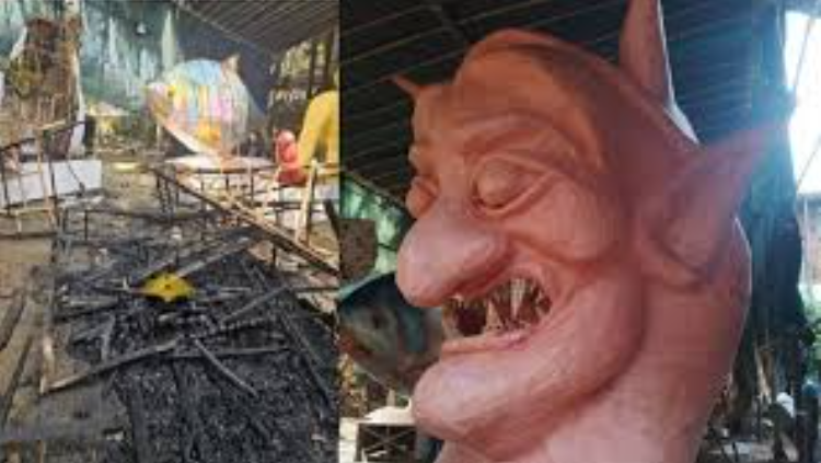 আনন্দ শোভাযাত্রার প্রতিকৃতে আগুনের ঘটনা ধরা পড়লো সিসিটিভি ফুটেজে