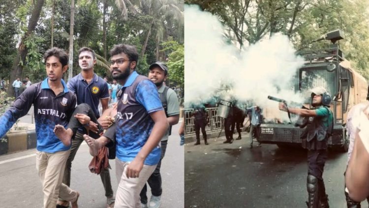 জবি শিক্ষক-শিক্ষার্থী এবং সাংবাদিকদের উপর লাঠি চার্জ ও টিয়ারশেল নিক্ষেপ