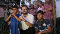 সুনামগঞ্জের দুই খুদে ফুটবলারের পাশে তারেক রহমান — আমিনুল হক