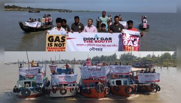 জীবাশ্ম গ্যাস সম্প্রসারণের বিরুদ্ধে নয় নদীতে নৌবহরের গর্জন